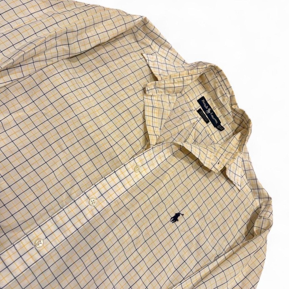 Ralph Lauren Yarmouth Plaid Button Down Shirt Yellow Blue White Mens 15.5 32/33